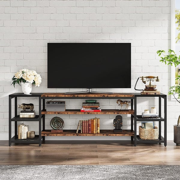 78 Inch TV Stand， Industrial 3-Tier Extra Large TV Console Table