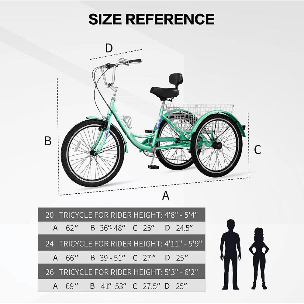 BOZTIY 24 inch Tricycle Perfect for Adult 7 Speed 3 Wheel Bikes Tricycle with Rear Basket M-P24-PGL