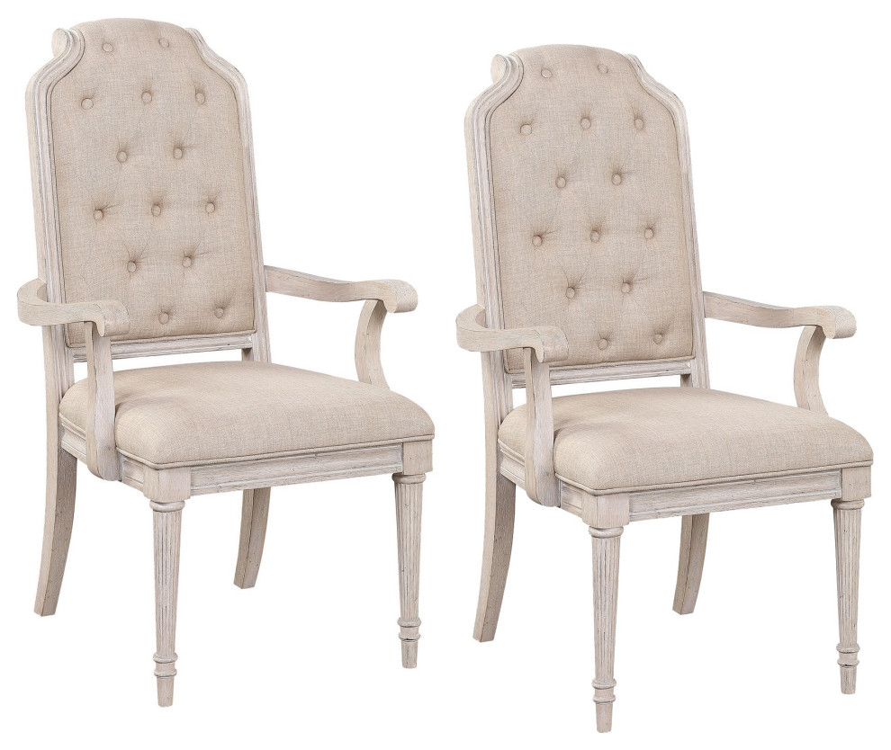 Arm Chair With Padded Seat And Button Tufts  Set of 2  Beige   French Country   Dining Chairs   by VirVentures  Houzz