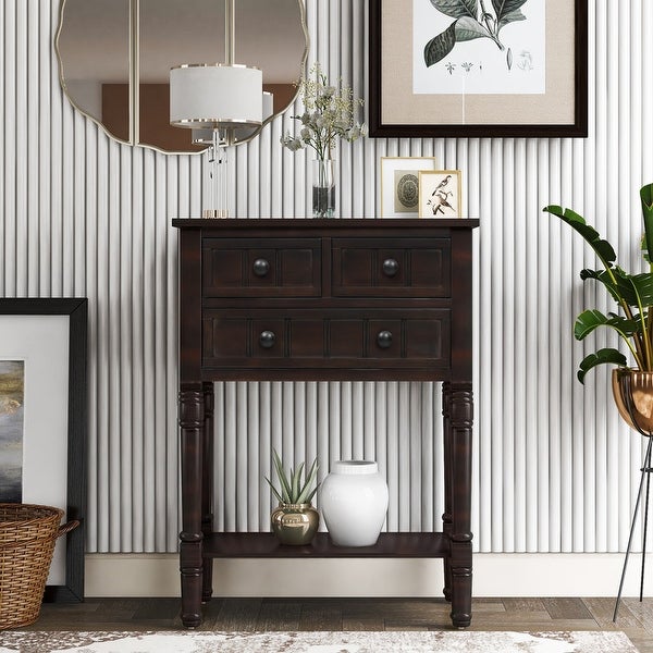 Narrow Console Table， Slim Sofa Table with 3 Drawers and Bottom Shelf