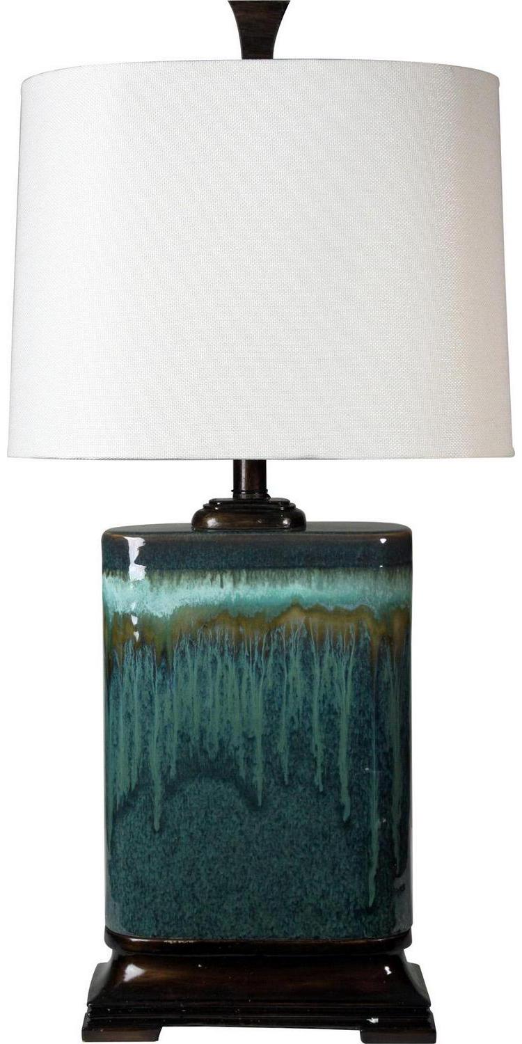 Carolina Ceramic Table Lamp  Multitone Blue Glaze Finish  White Fabric Shade