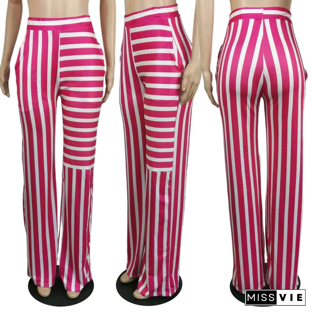 Colorblock Stripes Straight Wide-Leg Comfortable Casual Pants