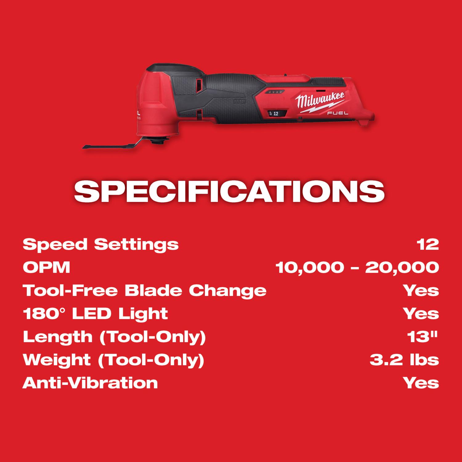 MW M12 Fuel 2.5 amps 12 V Cordless Oscillating Multi-Tool Kit