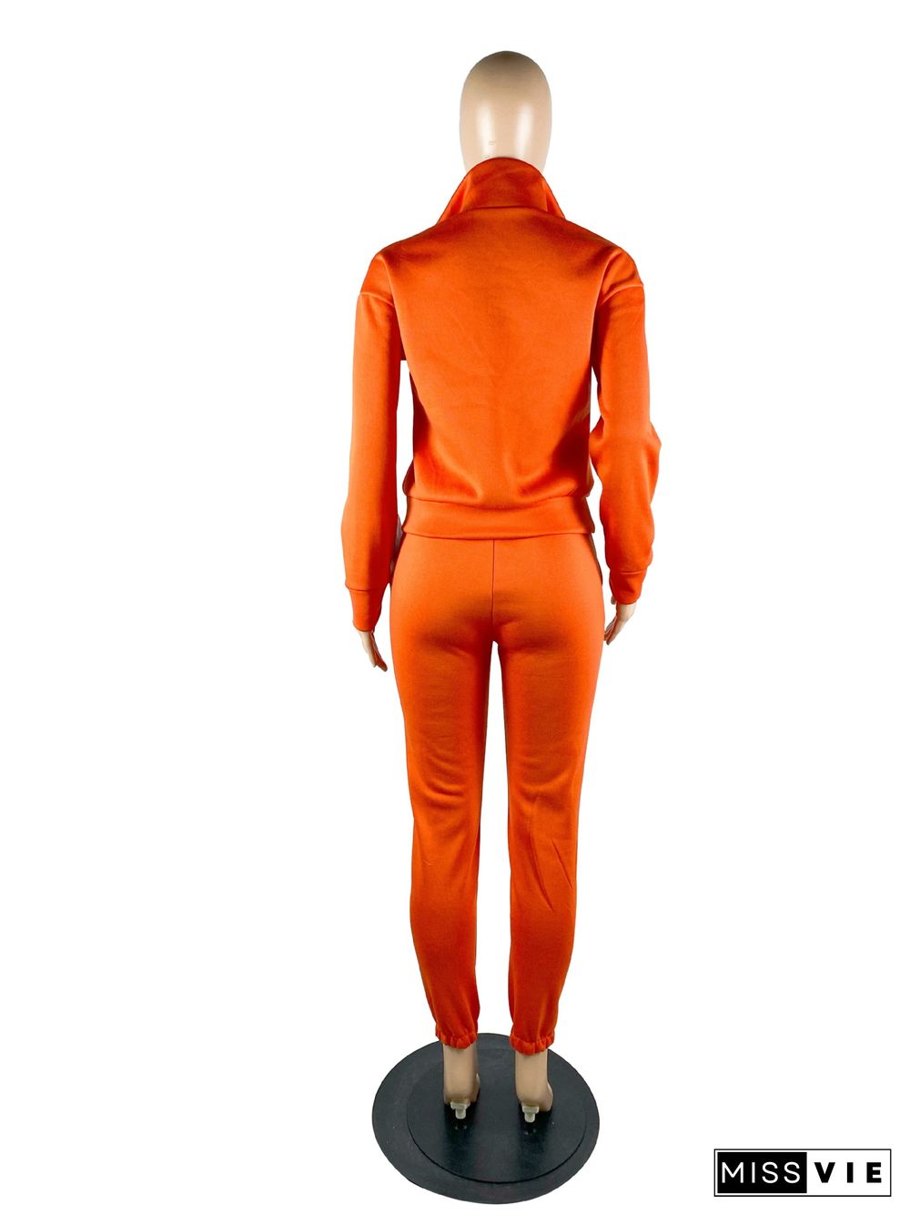 Zipper Stand Collar Pullovers Top Joggers Pants Suit