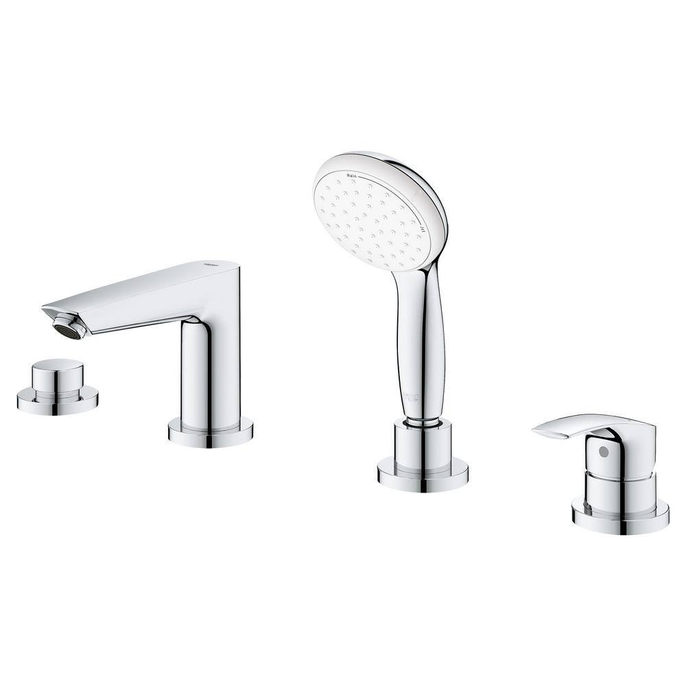 GROHE Eurosmart Single-Handle Deck Mount Roman Tub Faucet with Hand Shower in StarLight Chrome 25245003