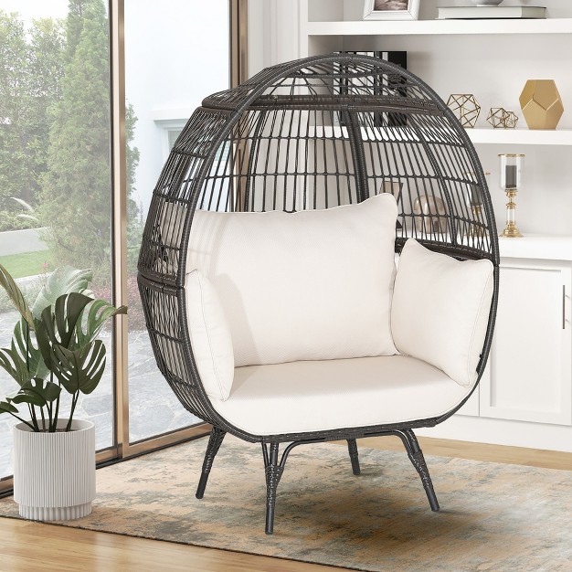 Costway Patio Oversized Rattan Wicker Egg Chair Lounge Basket 4 Cushion Indoor amp Outdoor