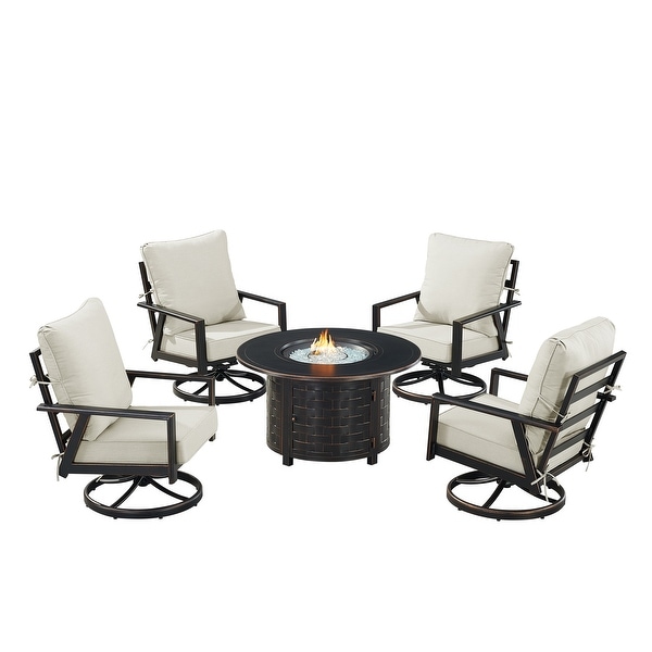 Black Aluminum Fire Table Set with Four Club Chairs