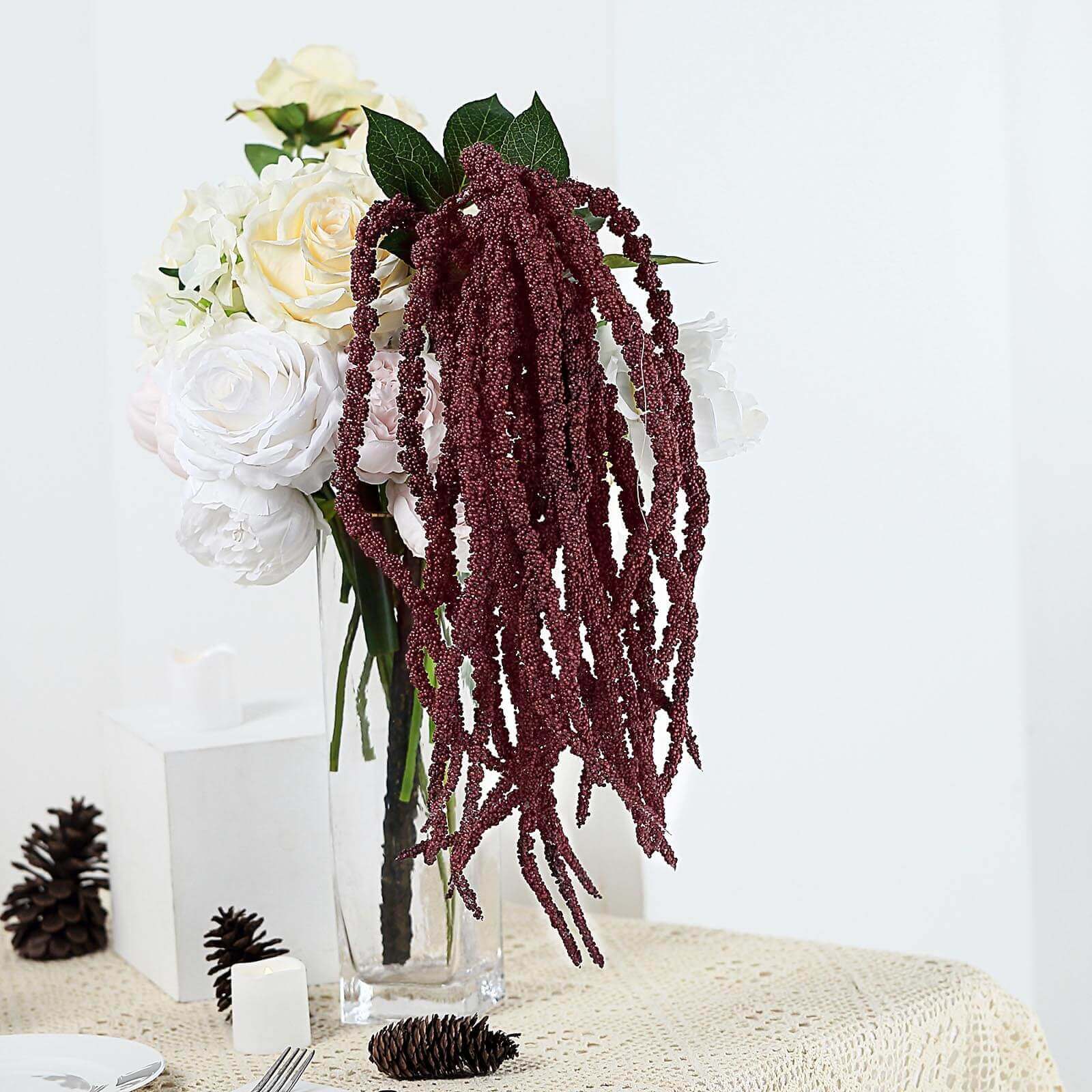 2 Pack Burgundy Artificial Amaranthus Flower Stem Spray and Ivy Leaves 32