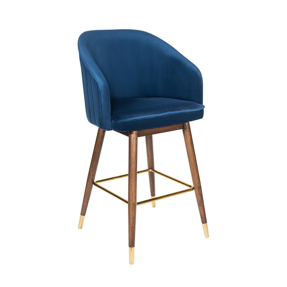 Porthos Home Olea Velvet Upholstered Bar Stools with Rubberwood Legs  Set of 2