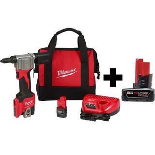 MW M12 12-Volt Lithium-Ion Cordless Rivet Tool Kit with Free M12 6.0 Ah Battery 2550-22-48-11-2460