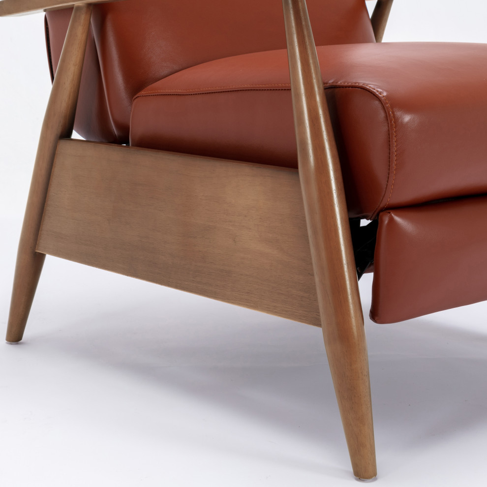 Fairview Leather Wood Arm Push Back Recliner   Midcentury   Recliner Chairs   by Homesquare  Houzz