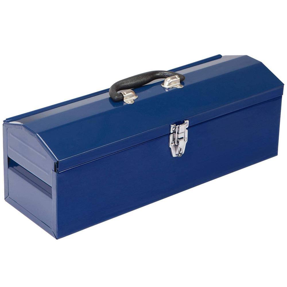 TCE 19.1 in. L x 6.1 in. W x 6.5 in. H Hip Roof Style Portable Steel Tool Box with Metal Latch Closure Blue ATB101U