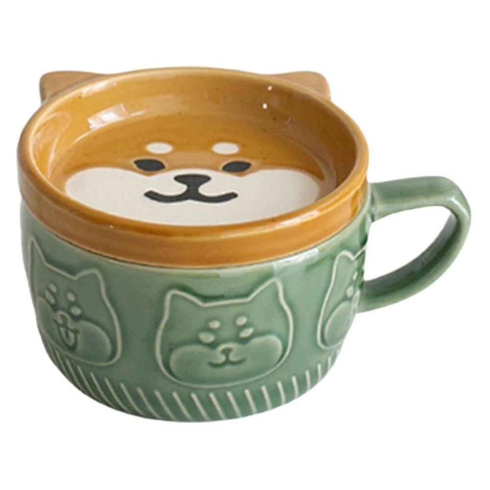 Japanese Cute Mug Creative Ceramic Shiba Inu Panda Coffee Cup With Lid Home Couple Milk Breakfast C