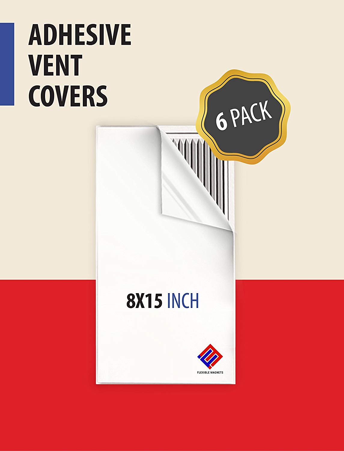 Vent Cover Adhesive- Register Cover for Air Vents. an AC Vent Deflector That's Peel n Stick - Pure White Sheet - 8 inch X 15 Inch (6 Pack)