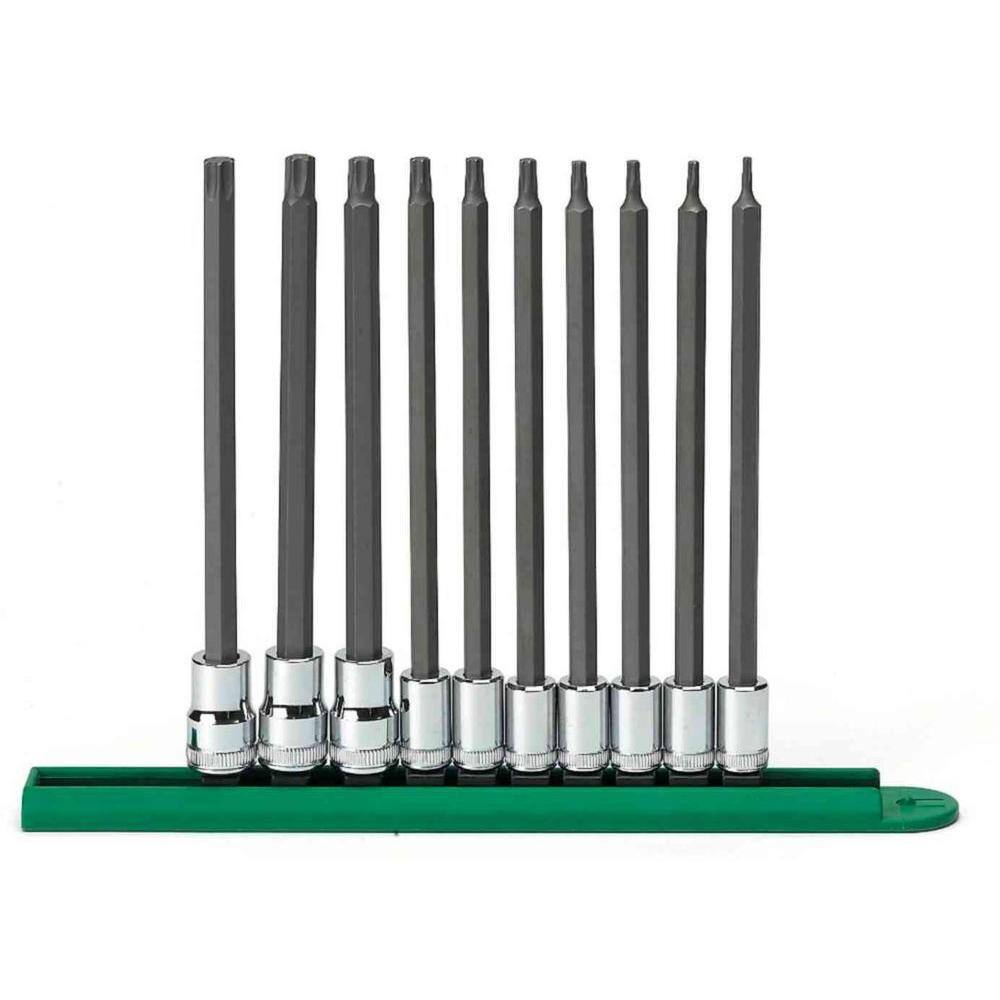 GEARWRENCH 14 in. and 38 in. Drive Long Torx Bit Socket Set with Socket Rail (10-Piece) 80588