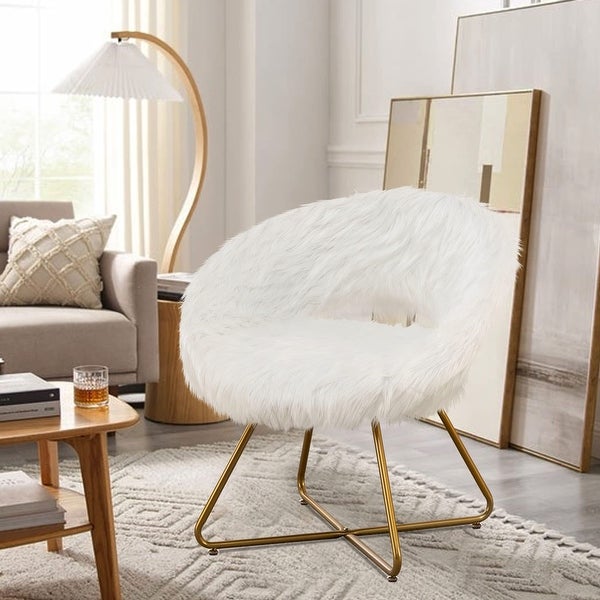 Faux fur chair，Accent Chair Swivel Modern Upholstered Living Room Arm Chairs Bedroom