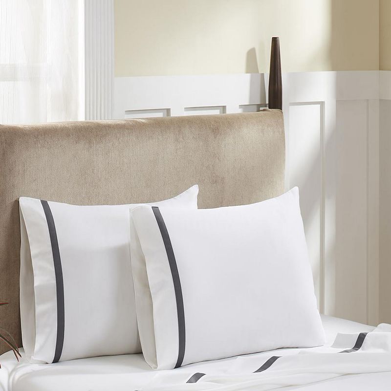 Hotel Concepts 500 Thread Count Deep Pocket Tonal Cotton Sateen Sheet - 4 Piece Set - King， White/Gray