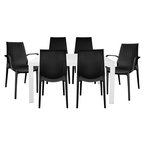 LeisureMod Kent 7Piece Outdoor Dining Set with 4 Chairs 2 Arm Chairs