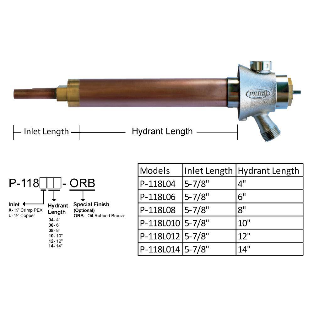 Prier Products 6 in. Single Handle Hot and Cold Mixing Hydrant Satin Nickel 12 in. Plain Copper Ends P-118L06