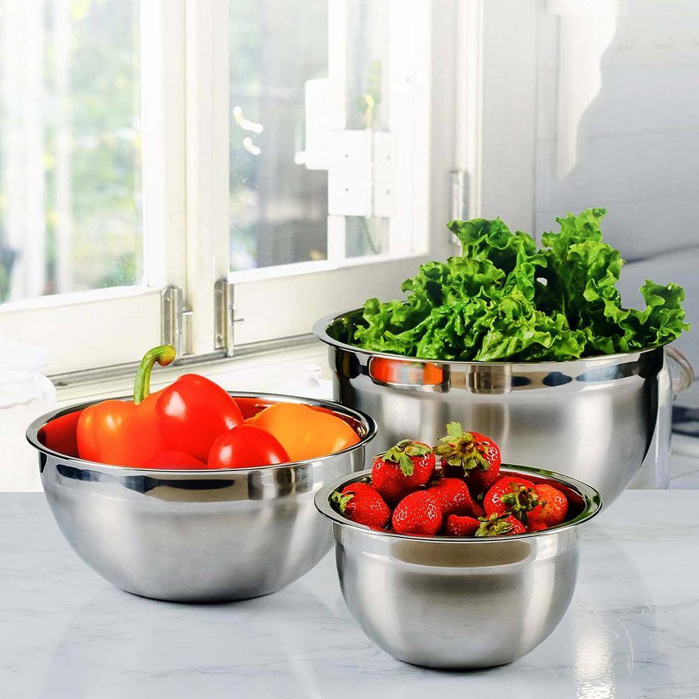 OVENTE 3-Piece Mixing Bowls with Lids Stainless Steel Kitchen Storage Bakeware Set BM46333S