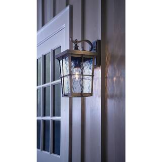 Home Decorators Collection Barrington 1-Light Golden Bronze Outdoor 14 in. Wall Lantern Sconce with Clear Water Glass 23482