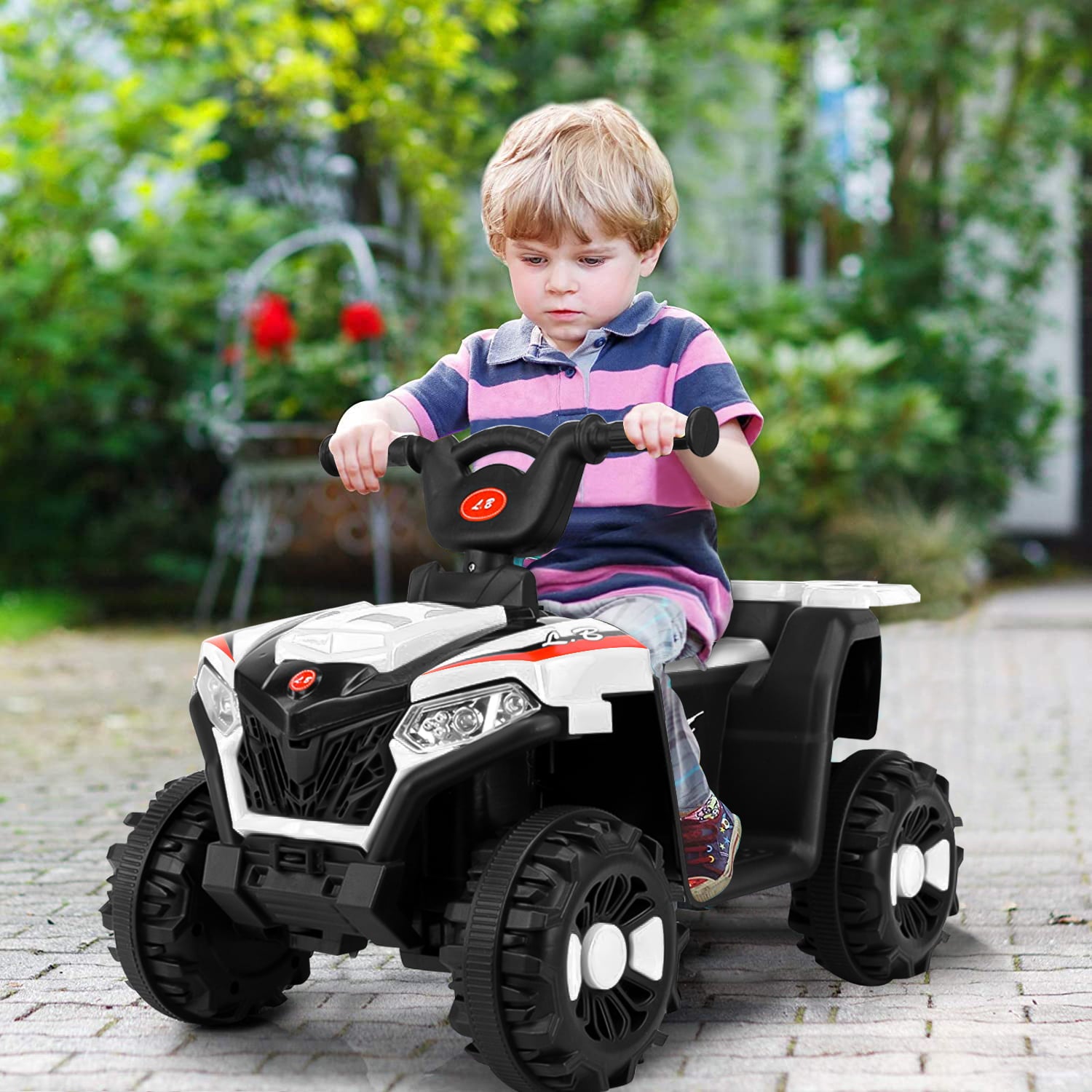 Ride On Toys for Toddlers, ATV for Kids, 4 wheeler Quad w/ LED Lights Music White