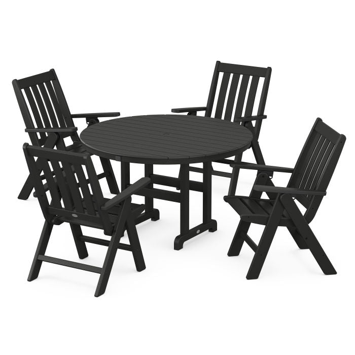 Polywood Vineyard Folding Chair 5-Piece Round Famrhouse Dining Set PWS1371-1