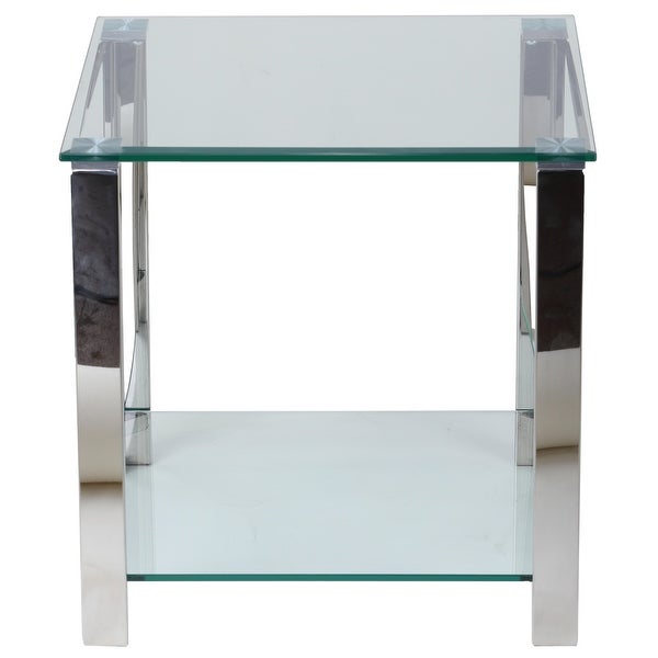 Cortesi Home Melissa Double Shelf Glass Stainless Steel Frame 20-inch Contemporary End Table