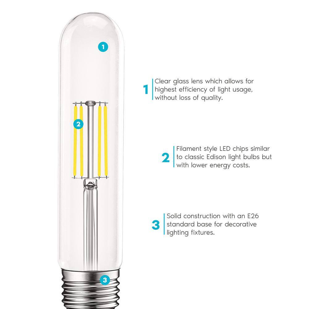 LUXRITE 60-Watt Equivalent T9 Dimmable Edison Tube LED Light Bulbs 5-Watt UL Listed 5000K Bright White 550 Lumens E26 (6-Pack) LR21656-6PK