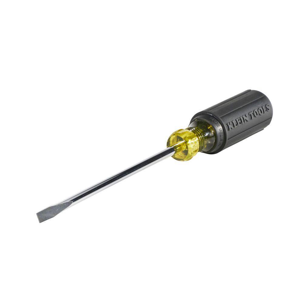 Klein Tools 14 in. Cabinet-Tip Wire Bending Flat Head Screwdriver with 6 in. Round Shank- Cushion Grip Handle 605-6B