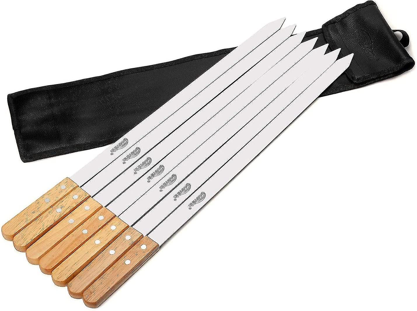 Barbecue Skewers， 60cm Extra Long Stainless Steel Skewers With Solid Oak Handle， Set Of 7