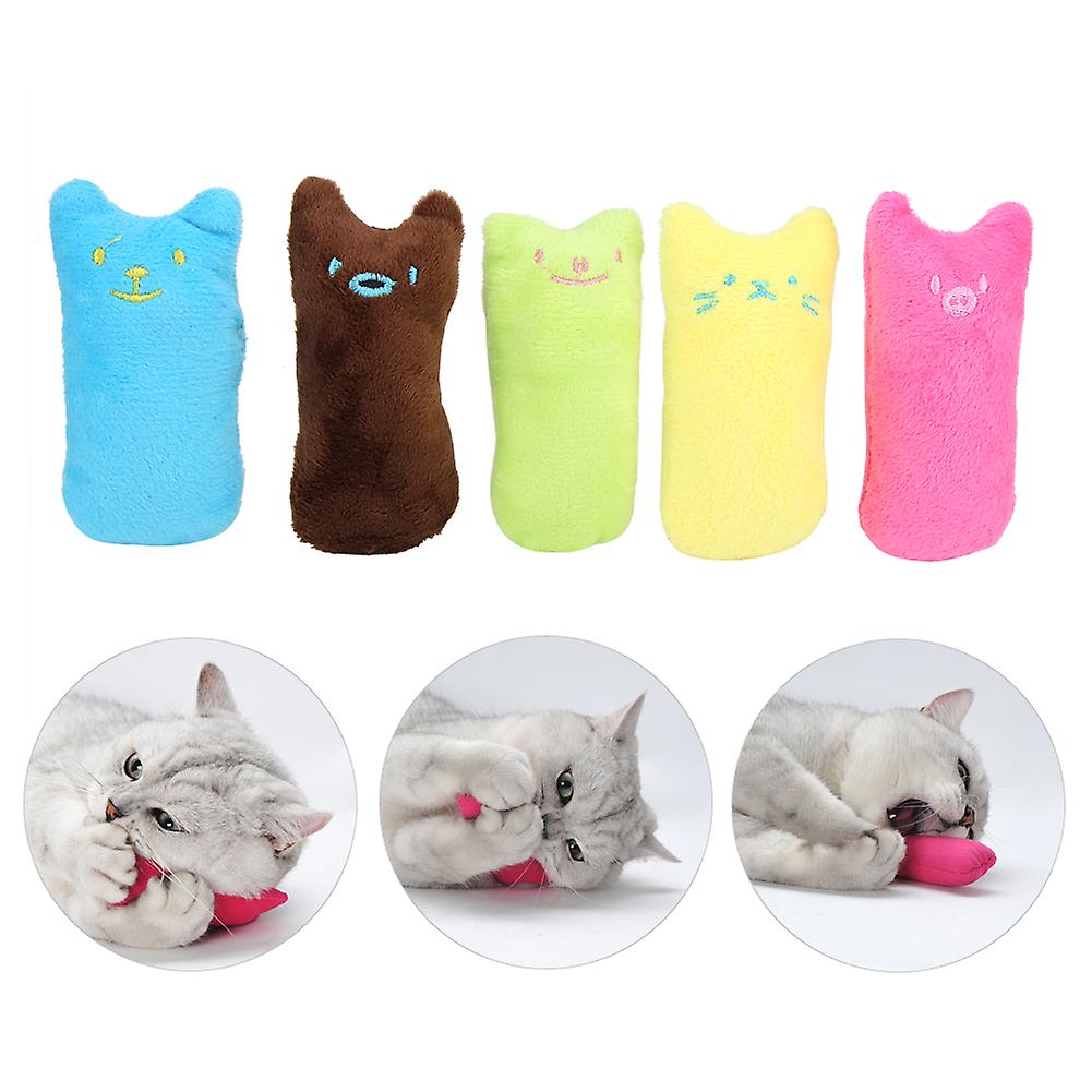 5pcs Soft Plush Teeth Cleaning Chewing Biting Catnip Thumb Toy For Pet Cat Dog