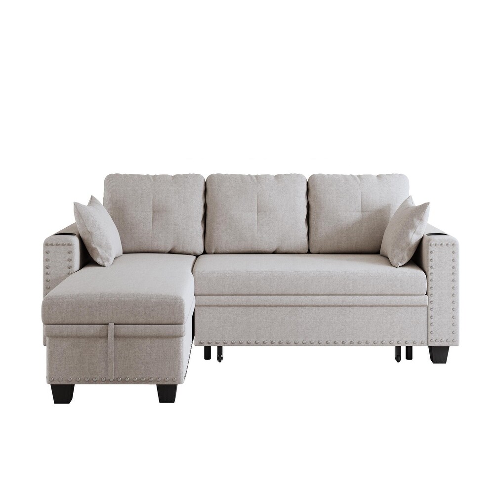 L shaped Sectional Recliner with Pull out Sofa Bed  Chaise Lounge Sofa