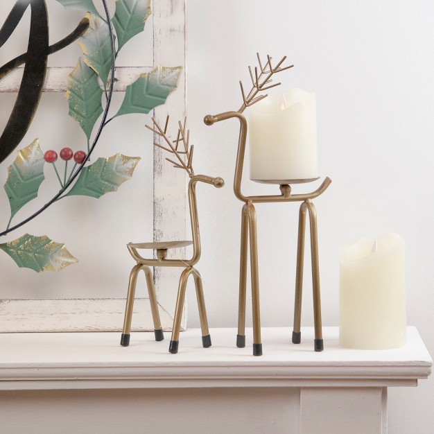 Small Bronze Reindeer Christmas Pillar Candle Holder