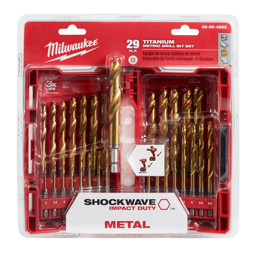 MW SHOCKWAVE Impact Duty RED HELIX Titanium Metric Drill Bit Set 29PC 48-89-4862 from MW