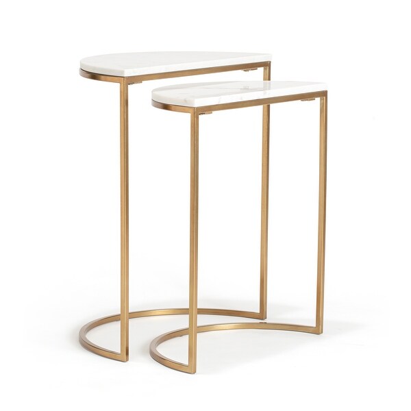 Adore Decor Kingston Gold Nesting Side Table， Set of 2， White/Gold