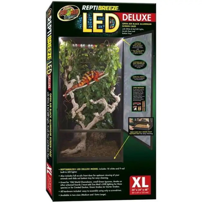 Zoo Med ZM09117 24 x 24 x 48 in. Extra Large ReptiBreeze LED Deluxe Open Air Aluminum Screen Cage