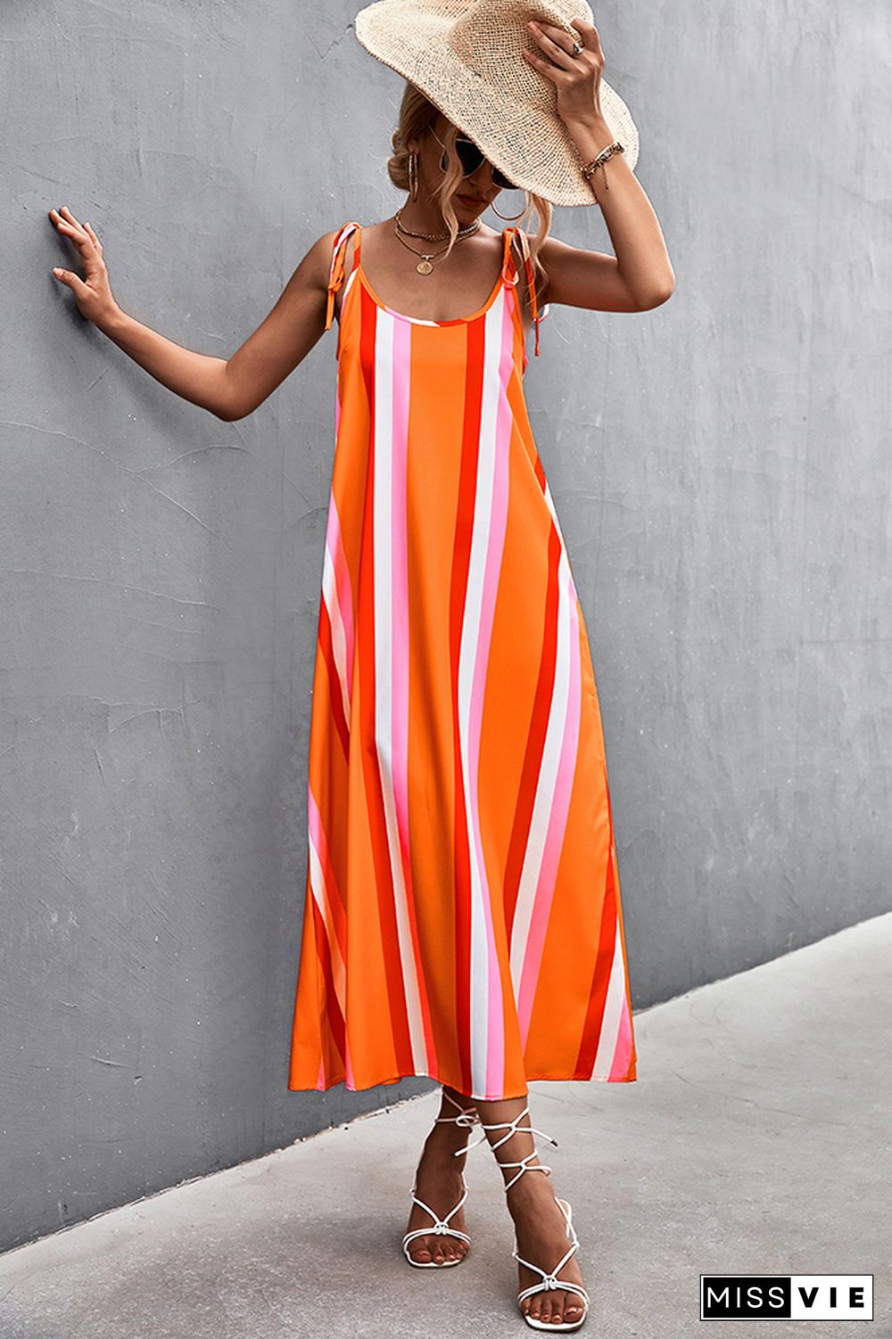 Contrast Striped Colorblock Sling Dress Wholesale