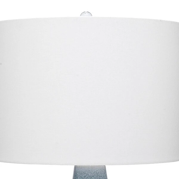 Table Lamp with Drum Shade and Ceramic Bellied Base， Blue