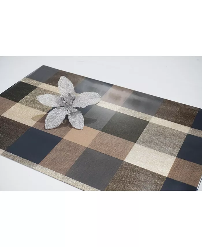 Dainty Home Reversible Metallic Place Mats Non-Slip Plaid Checker Dining Table 12 x 18 Placemats - Set of 4