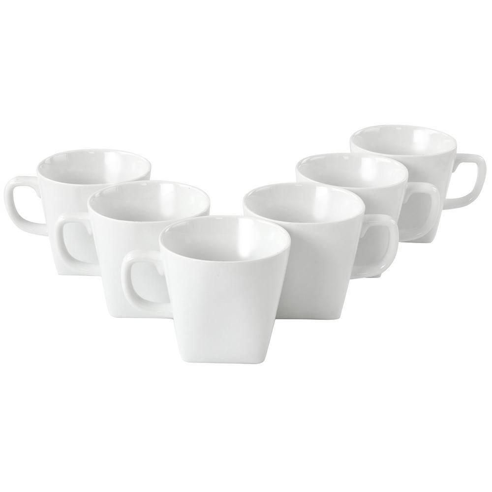 OUR TABLE Simply White Fine Ceramic 6 Piece 8 oz. Square Cup and Saucer Set in White 985119938M