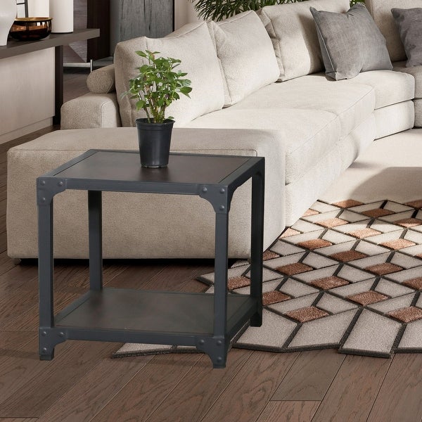 Carbon Loft Esposito Modern and Contemporary Wood and Metal Square End Table with Shelf