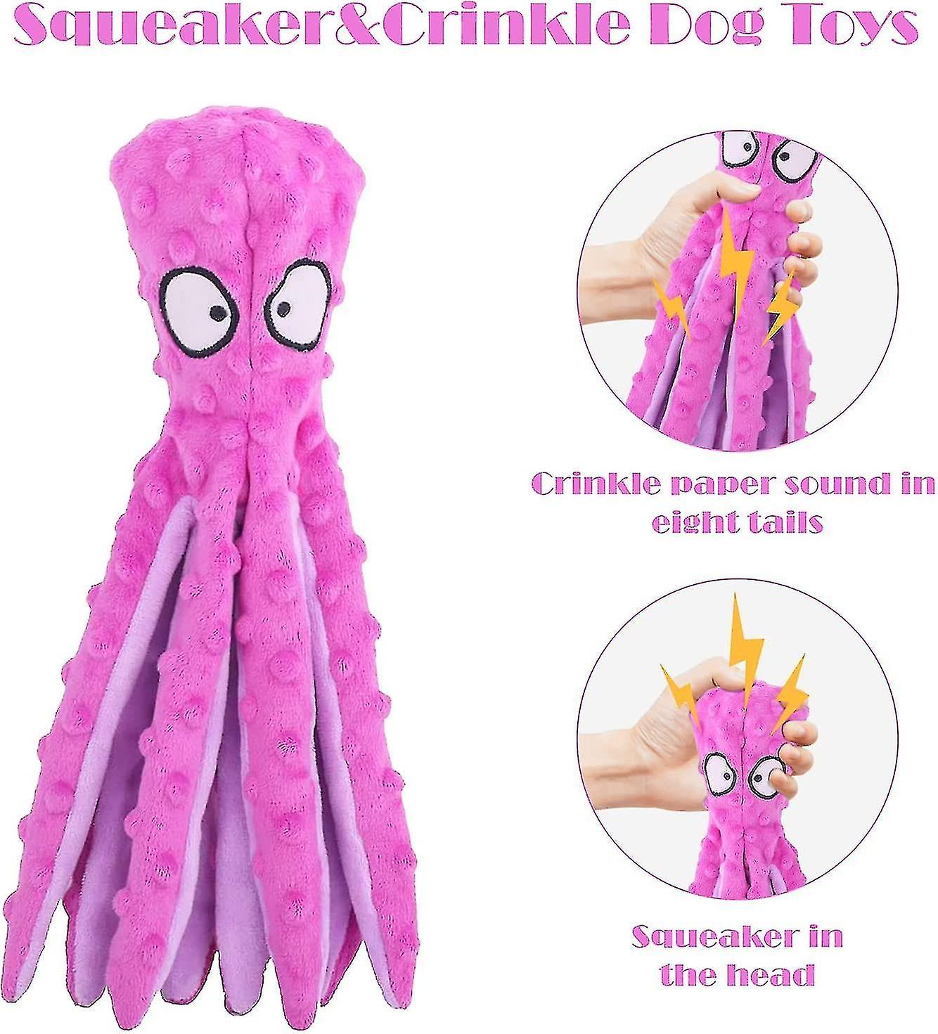 Dog Squeaky Toys Octopus - Crinkle Plush Dog Toys For Teeth Cleaning， Durable Interactive Dog Chew T