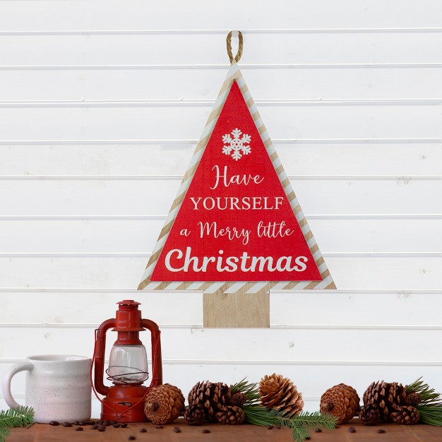 Northlight 16 Red And White Merry Little Christmas Tree Wooden Hanging Wall Sign