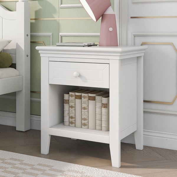 Traditional Concise Style White Wood One-Drawer Nightstand