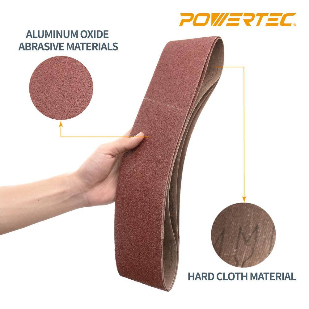 POWERTEC 4 in. x 36 in. 40-Grit Aluminum Oxide Sanding Belt Sandpaper for Belt Sander (10-Pack) 110620