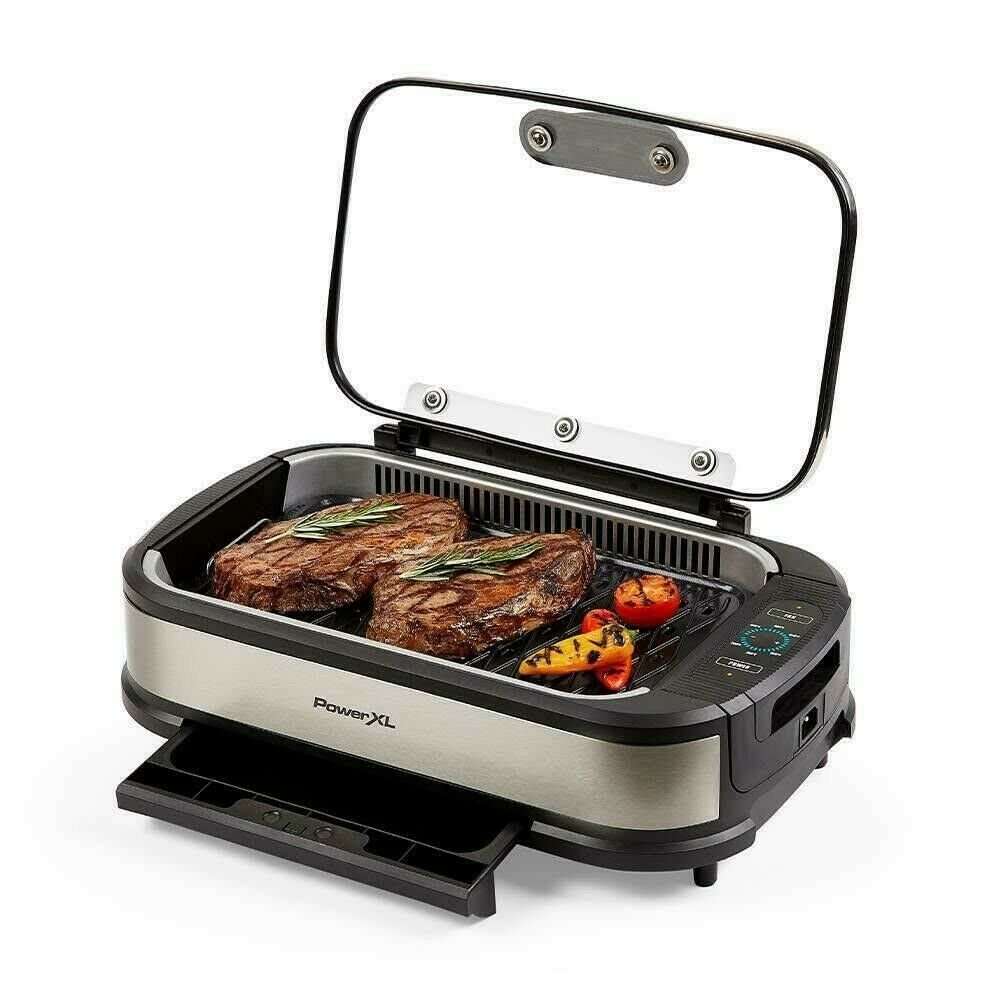 PowerXL Smokeless Grill Pro， Temprd Glass Lid and Turbo Speed Smoke Extractor