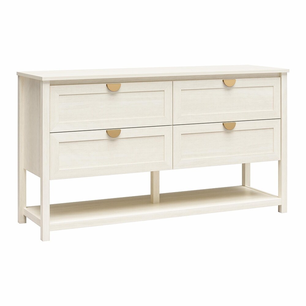 Mr. Kate Primrose Wide 4 Drawer Dresser with Shelf  Ivory Oak