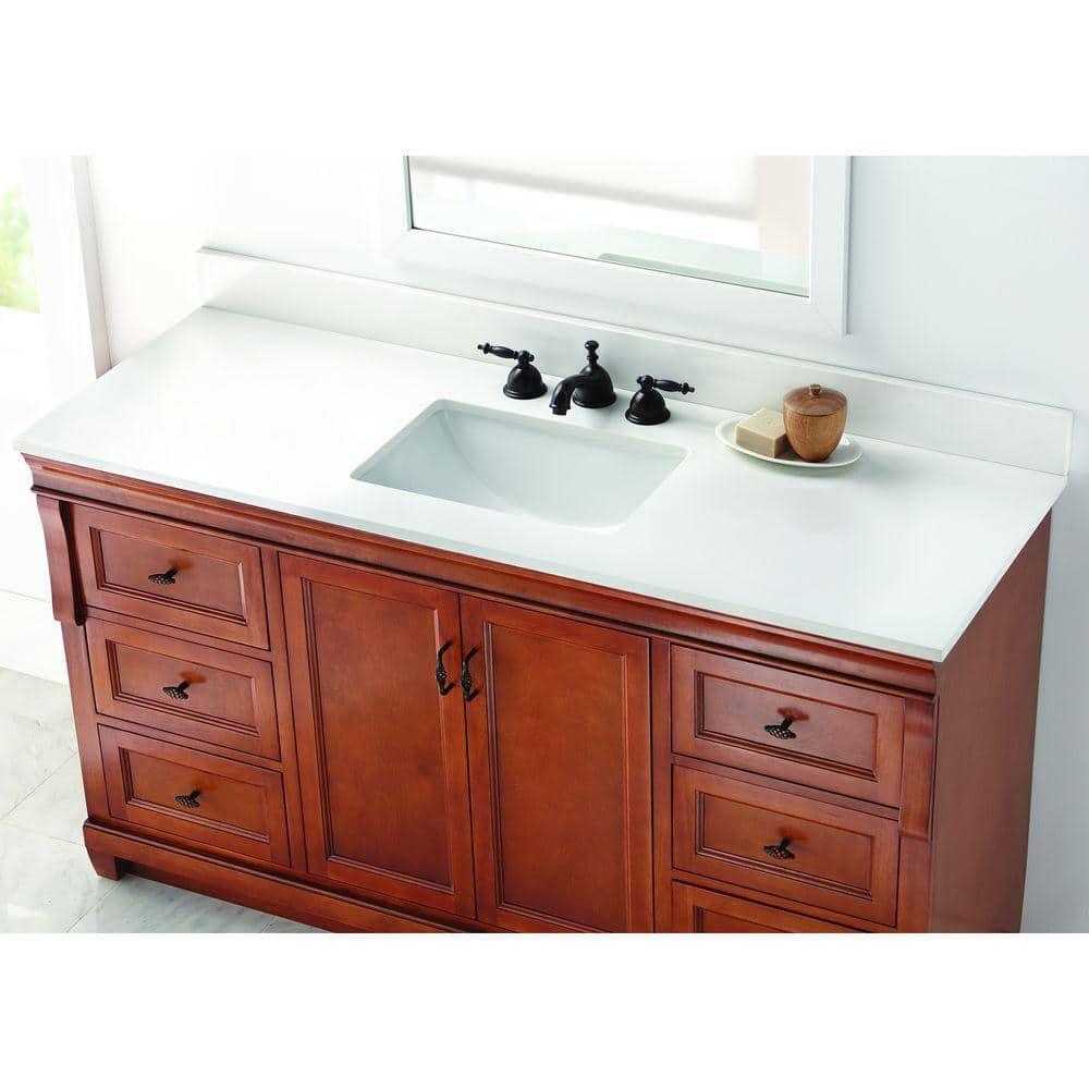 Home Decorators Collection 61 in W Engineered Marble Single Sink Vanity Top in Winter White with White Trough Sink