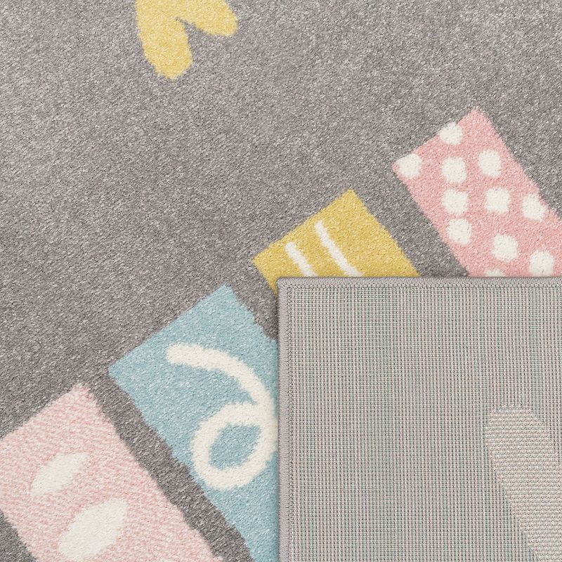 Kids Rug with Rainbow and Hearts for Nursery in Pastel Colors